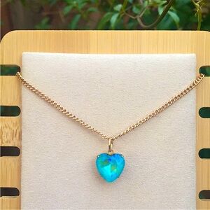 Aquamarine Aurora Borealis Crystal Heart Pendant Necklace